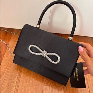Black Handbag with Rhinestone Bow